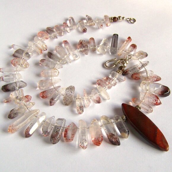 Rare LEPIDOCROCITE SUPER 7 Necklace 925 Jasper Marquise focal Sterling Silver - Picture 12 of 12